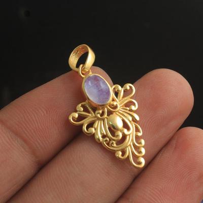 Moonstone Yellow Gold Plated Pendant 100% 925 Sterling Silver Women June Birthstone Jewelry