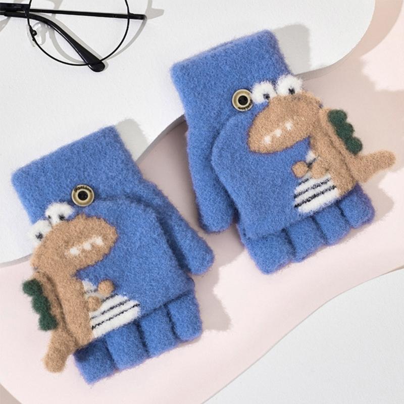 Convertible Gloves Winter Half Finger Mittens Stretchy Knit Half Finger Gloves with Soft Cover for Kids Teens Kawaii
