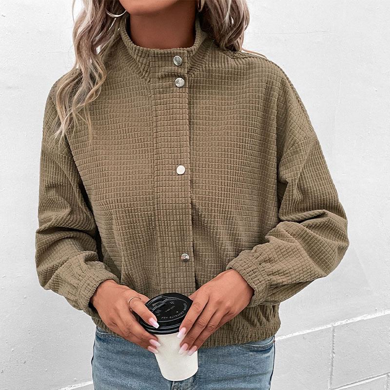 Yiyi Women's Stand-Up Collar Corduroy Jacket - 2025 Autumn/Winter European & American Style