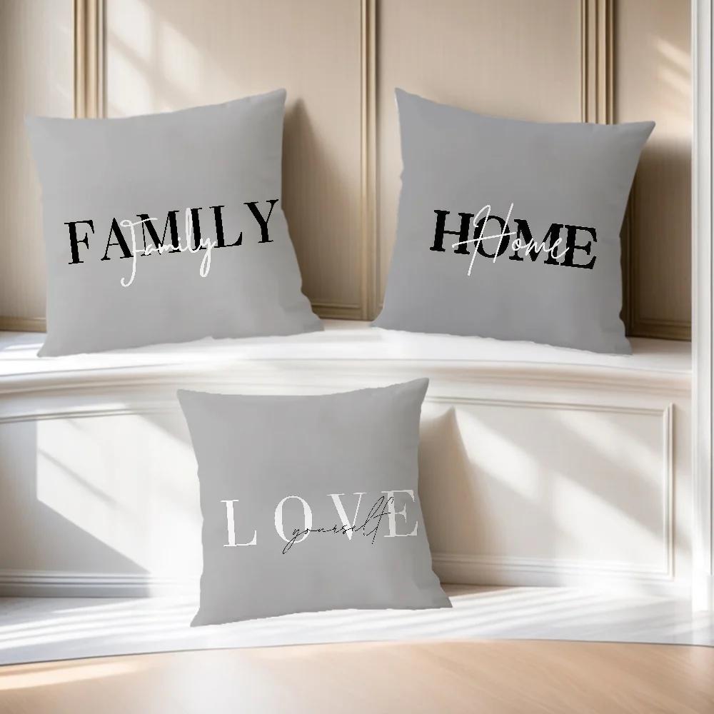 Grey Pillowcases With Home Family Love Motifs Office Car Sofa Bed Cushion Cover Home Bedroom Decoration