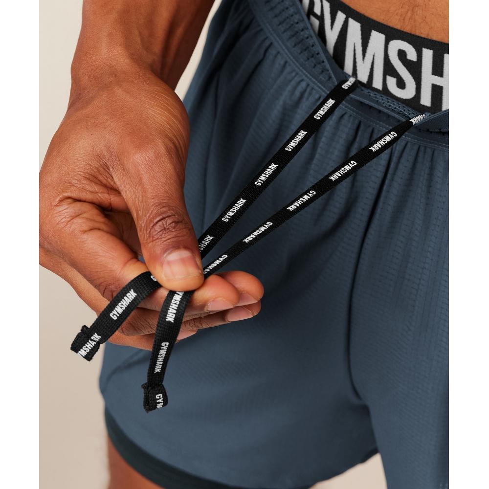 Gymshark Running 4  2in1 Shorts Gs Stealth Blue Gs Deep Petrol Blue A3b9p Ud7p