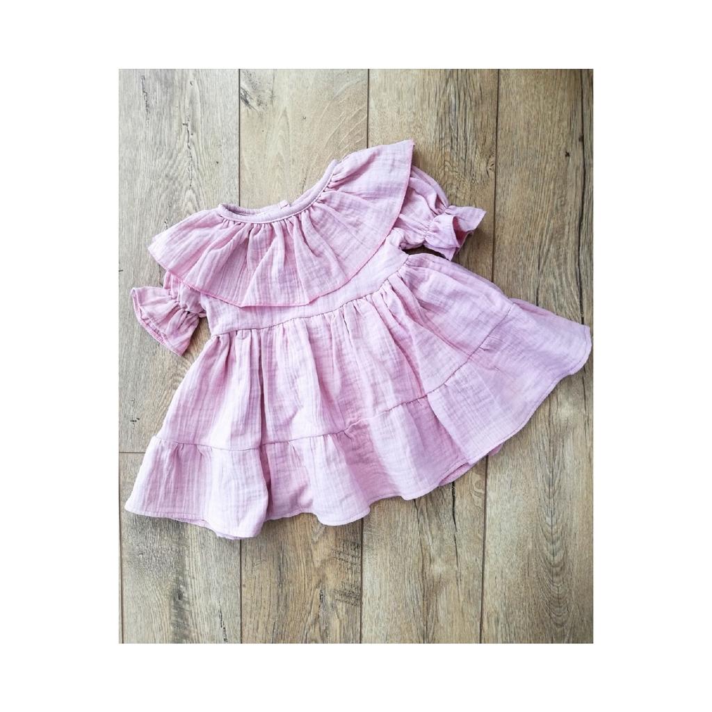 Baby Baby Yellow Ruffle Collar Short Sleeve Muslin Dress