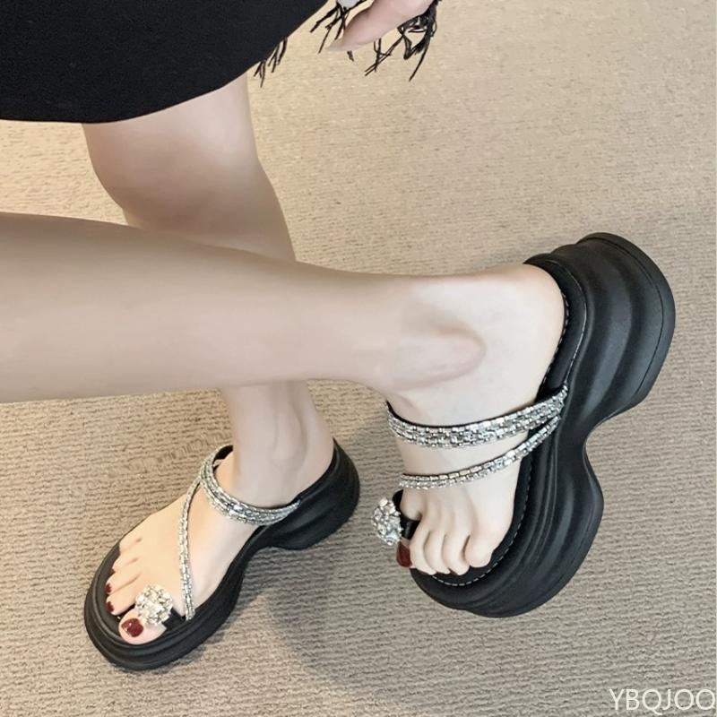 Fashion French toed Slippers Summer New Outdoor Shoes Fashion pearl slippers Thick soled open toed Flip-flops sandals Zapatos Mujer