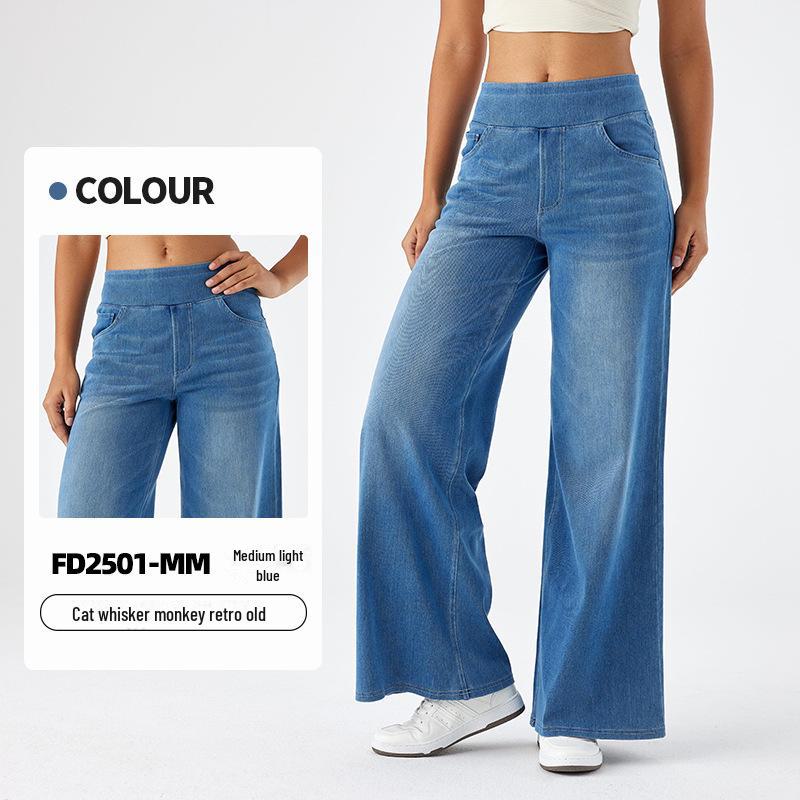 

Женские широкие джинсовые брюки с высокой талией - стройнящие, с несколькими карманами, свободный крой L