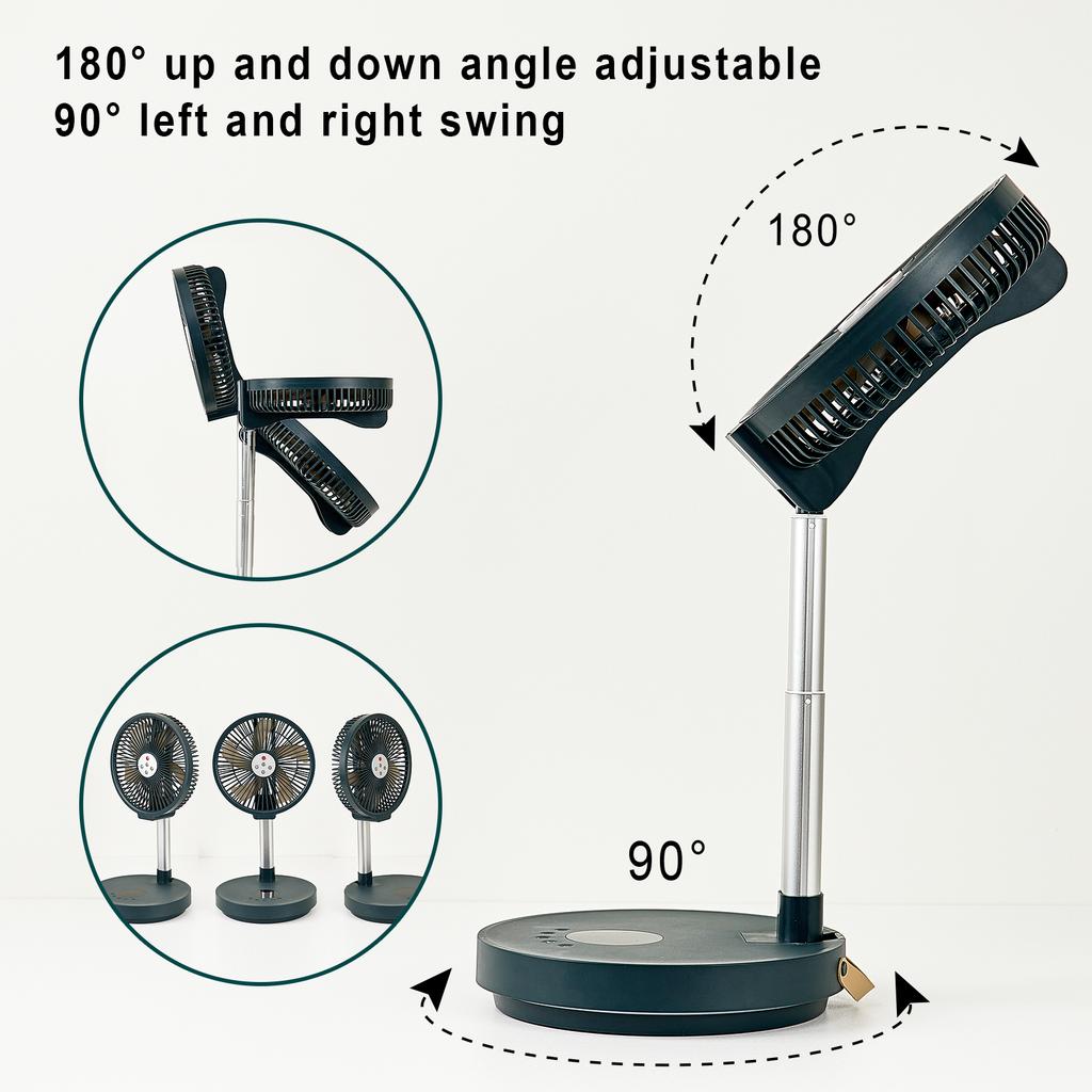 Portable Standing Fan with Remote Controller Foldable Desk Fan 10 inch fan blade Rechargeable Powered Pedestal Fan for Camping