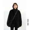 Winter New Loose Stand-up Collar Solid Color Thin Coat Medium and Long Plush Top Women