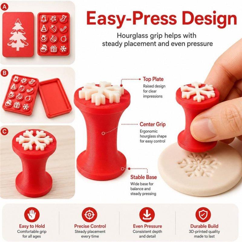 ABYN-12Pcs Christmas Pattern Clay Embossing Stamps With Storage Case, Pottery & Play Dough Stamp Tools For Holiday DIY Crafts