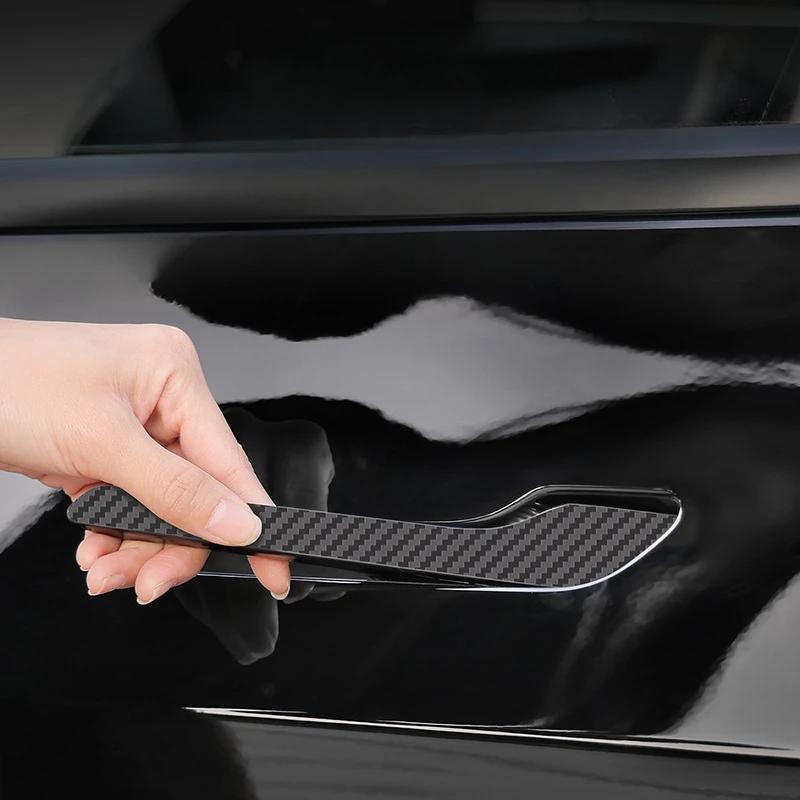 For Tesla Model 3 Y Carbon Fiber ABS Styling Premium Durable Accessories Model3 2024 Car Door Handle Cover Protector Sticker