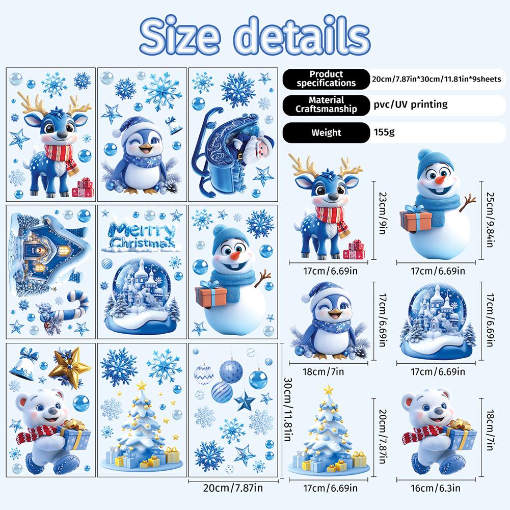 

9pcs/set Christmas Static Cling Stickers Window Decals Santa Claus Scene Festive Window Decals Christmas Home Party Decor Set 01