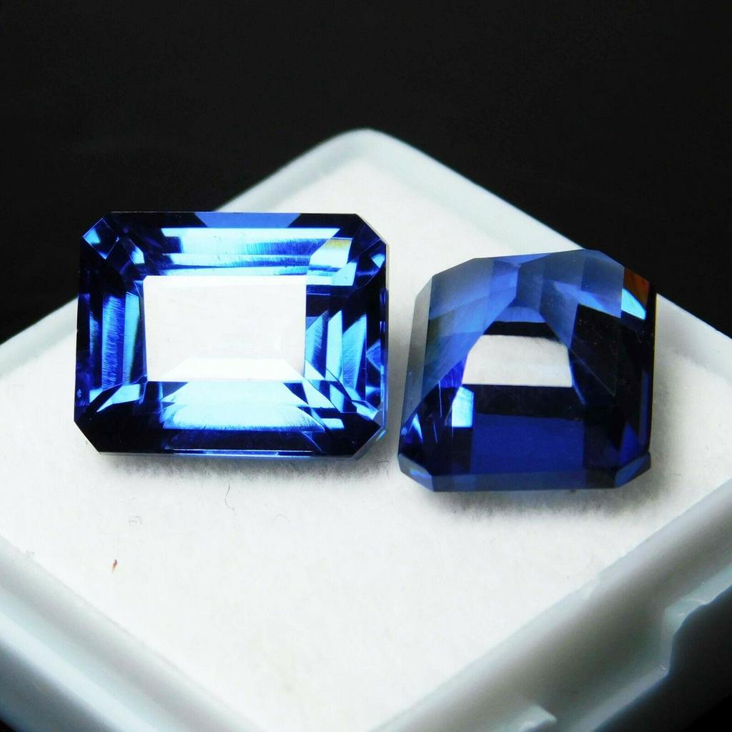 16 Carat CERTIFIED Loose Gemstone Natural Blue Tanzanite Emerald Cut Pair multiQ 00J