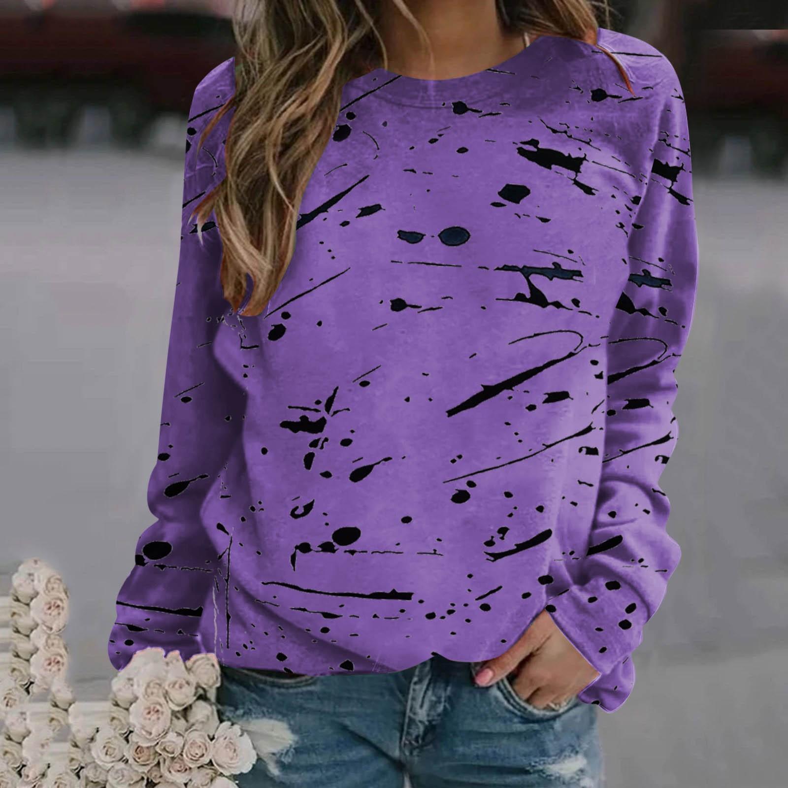 

Женские модные топы с принтом, повседневные топы с круглым вырезом и длинными рукавами XXL фиолетовый