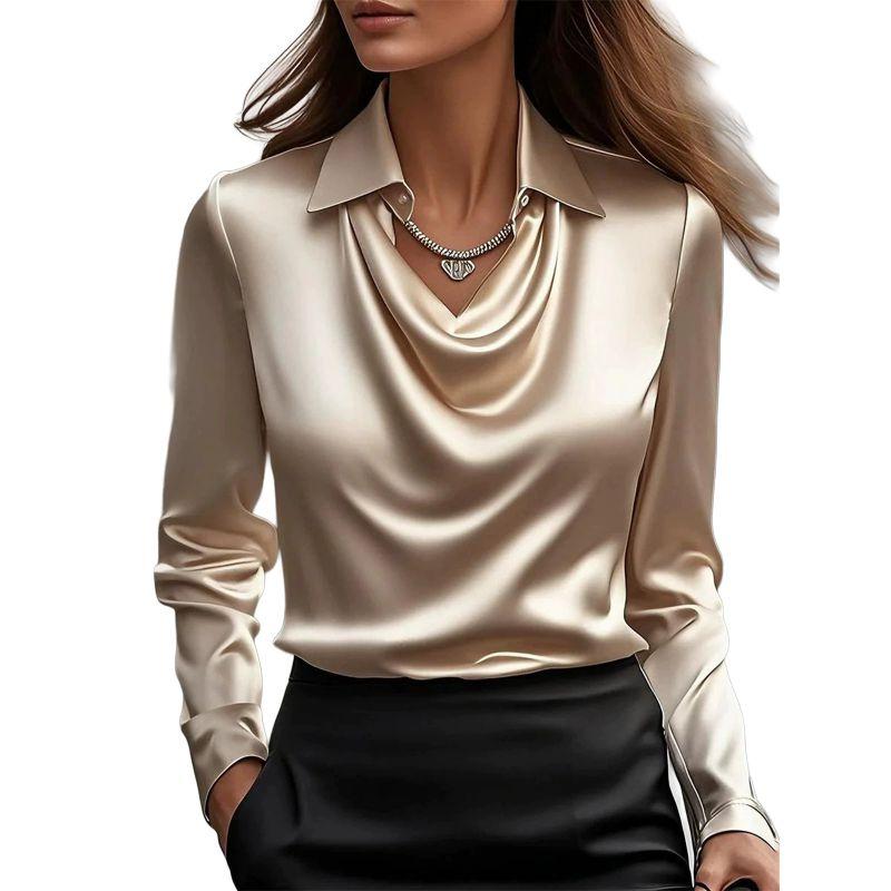 Women s Satin Minimalist Spread Collar Shirt Top 3XL