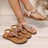 Fashion Colorful String Bead Bohemian Sandals Women Summer Non Slip Flat Heel Beach Sandles Woman Elastic Band Clip Toe Gladiator Shoes