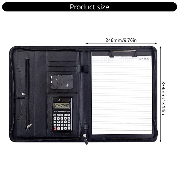 Professional Business Document Organiser Clipboard Leather Conference Folder with 12 Digit Calculator and Notepads