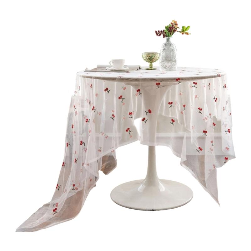 Elegant Lace Embroidery Tablecloth For Dining Table Decoration Polyester Fabric And Easy To Cleaning
