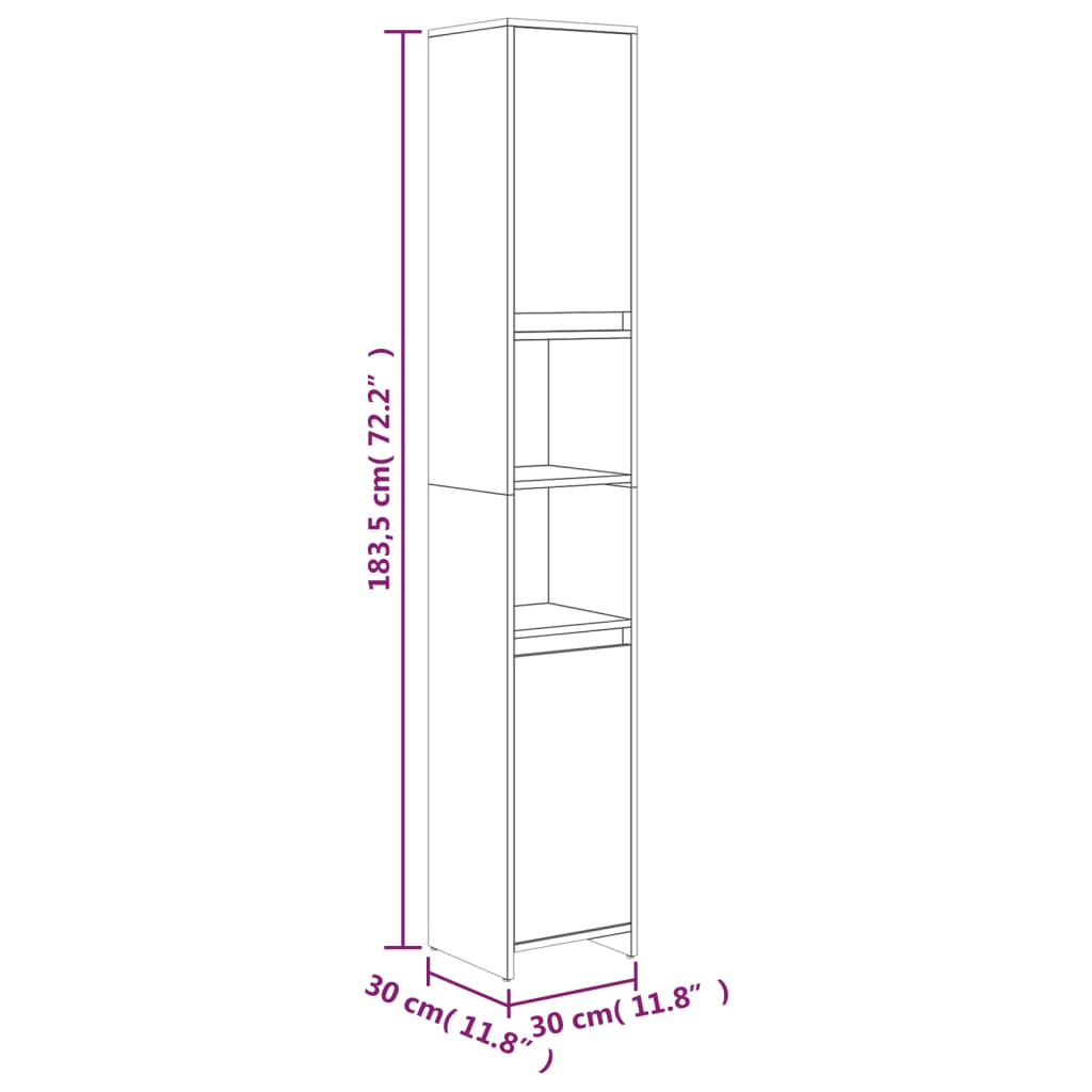 Vidaxl Bathroom Cabinet, Smoked Oak, 30X30X183.5 Cm