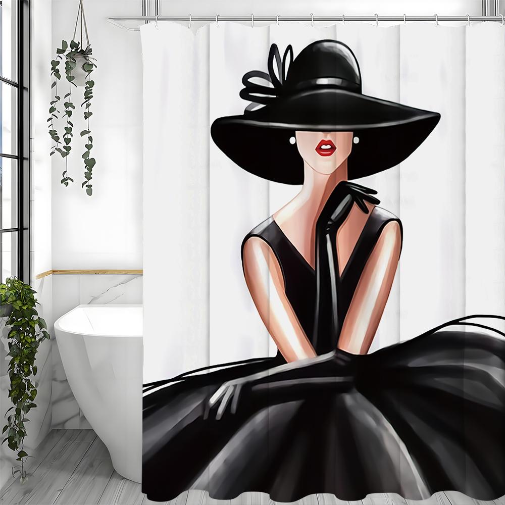 High-End Mode Elegante Damen Duschvorhang, Badezimmer Dekorativer Duschvorhang, Wasserdichter Duschvorhang mit Haken