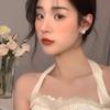 S925 Sterling Silver Diamond-Inlaid Rose Pearl Stud Earrings - Women’s Japanese Korean Niche Luxury, Comfortable for Sleeping with Pierced Ears