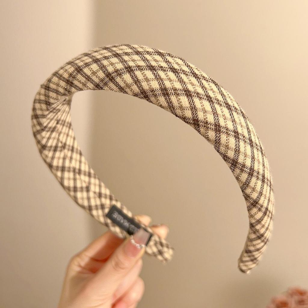 Korean Retro Plaid Headband - Women's 2025 Light Luxury, Versatile, High Skull Comfort