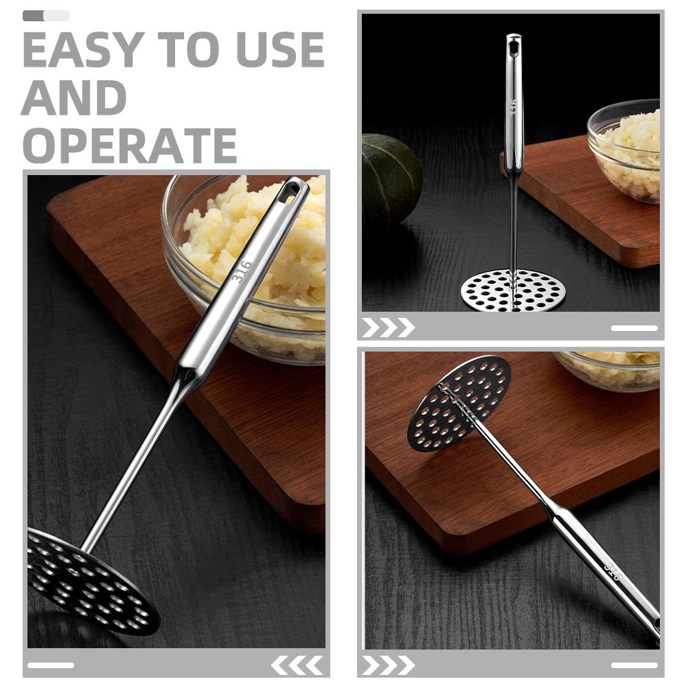 Mașină de zdrobire de cartofi Mașină de zdrobire pentru cartofi, din oțel inoxidabil, cu mâner lung, gadget de bucătărie din metal