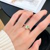 Classic S925 Sterling Silver Ring, Oval Natural Crystal & CZ Adjustable Band for Ladies