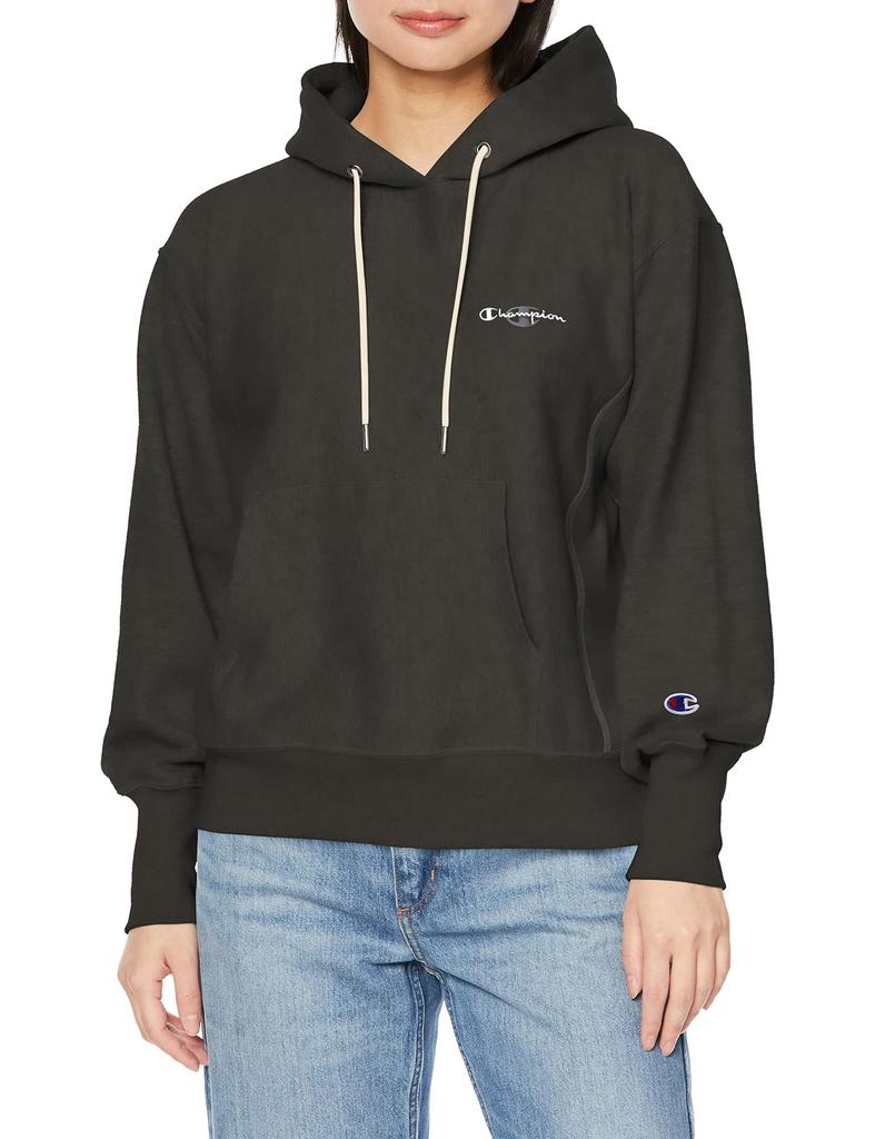 Champion Long Sleeve Cotton 10oz Script Logo Reverse Weave Hooded Sweatshirt Off Size M Women's 100% (CW-X101), Black,