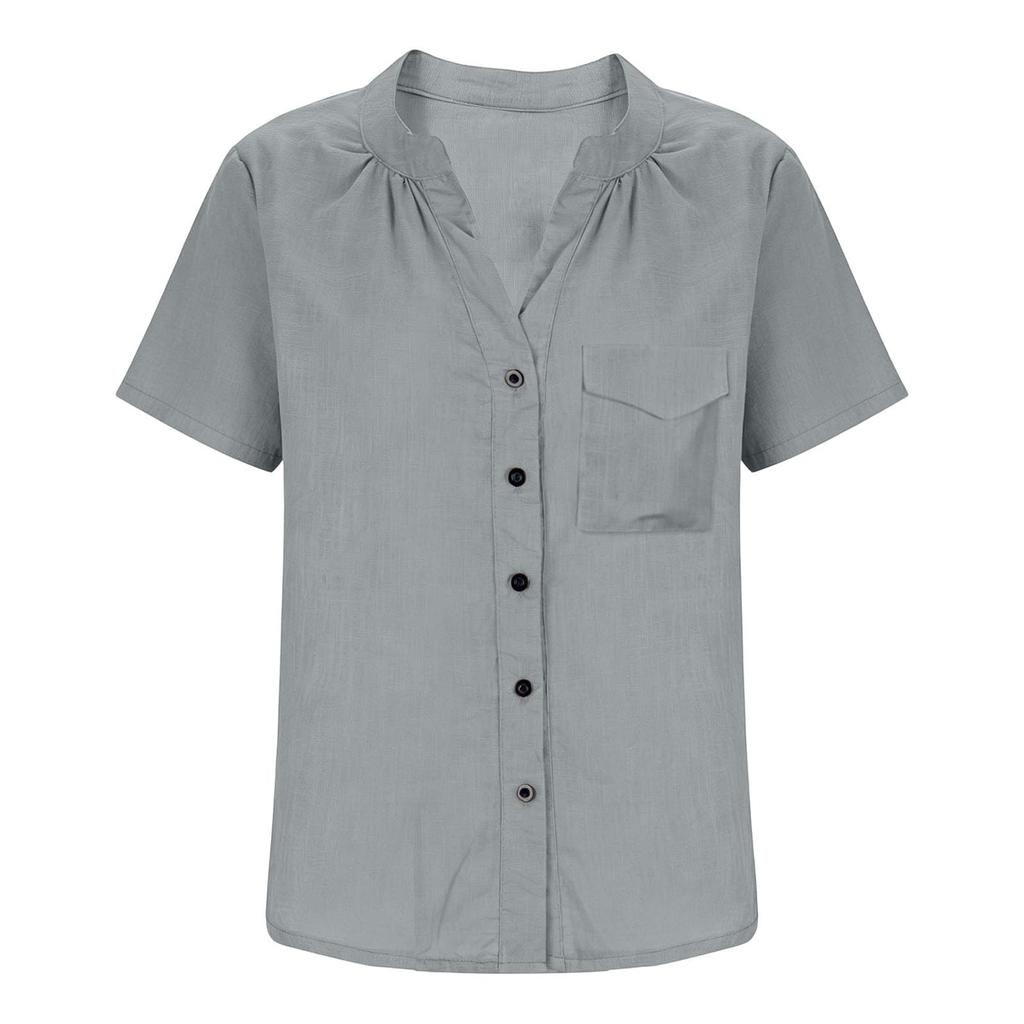 Lässiges Damen-Top, einfarbig, plissiert, Rundhalsausschnitt, Kurzarm