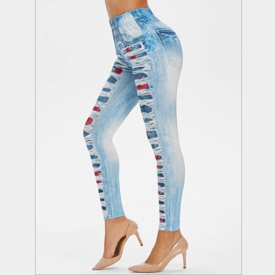 Compre Moda feminina Rosa Imprimir Denim Sports Leggings Buttocks Plus Size  barato — frete grátis, avaliações reais com fotos — Joom