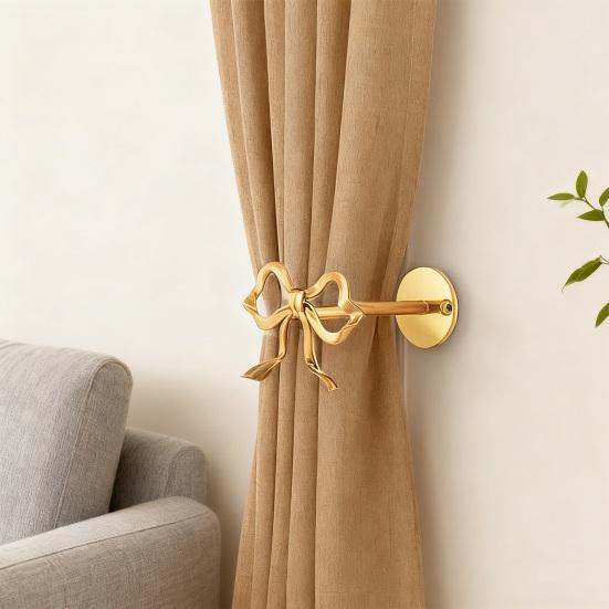 2Pcs Metal Bow Curtain Holdbacks Wall Mounted Rust Proof Curtain Holders Heavy Duty Golden