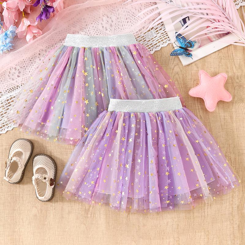 Dívčí nadýchaná princeznovská sukně s potiskem hvězd - Pro všechna roční období