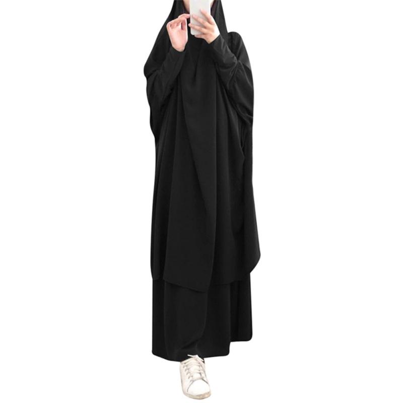 Large Hem Solid Color Robe Dress Hood Set Muslim National Costume