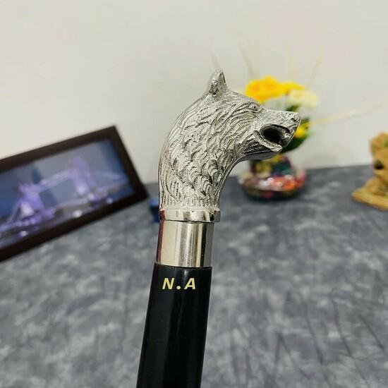 Hůl ve starožitném stylu, viktoriánská, vintage, designová, mosazná rukojeť, dřevěná vycházková hůl