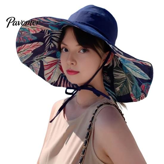 Breathable Fabric Sun Hat Women Summer Hat, Wide Brim Double Side Beach Open Top with Adjustable Lace, Windproof UV Protection Foldable Blocking