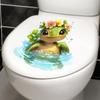 Cute Turtle with Hair Bow Toilet Stickers, Waterproof Self-Adhesive for Bathroom Decor, Sweet Marine Animal Decals