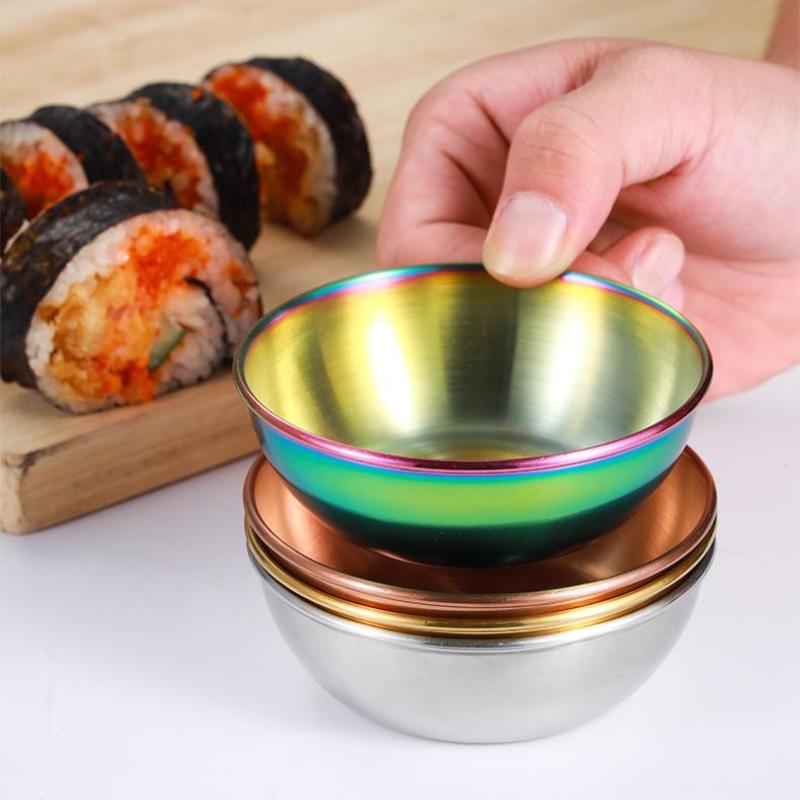 1Pcs Stainless Steel Golden Colorful Sauce Dishes Appetizer Seasoning Serving Dishes Sets Tray Splice Plates Kitchen Tableware