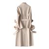 Women's Long Woolen Coat with Knee-length Lace-up, Slimming Woolen Coat for Women, Thickened