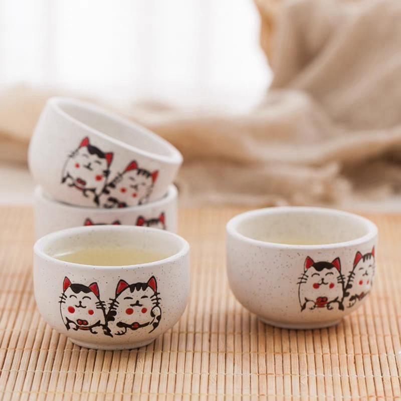 Ceramic Lucky Cat Teapot with 4 Tea Cups Portable Chinese Kung Fu Tea Set Tea Kettle 200ml Maneki Neko Teacup