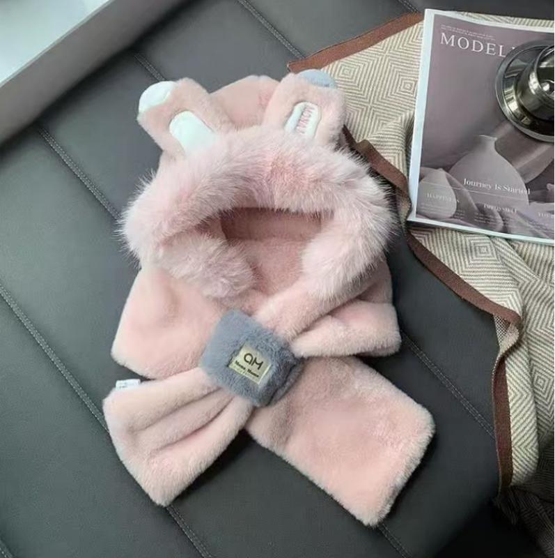 Winter Cute Hat Scarf Integrated Hat Women Thickened Hat Winter Cute Plush Furry Plus Scarf Two-piece Set Warm Windproof Hat