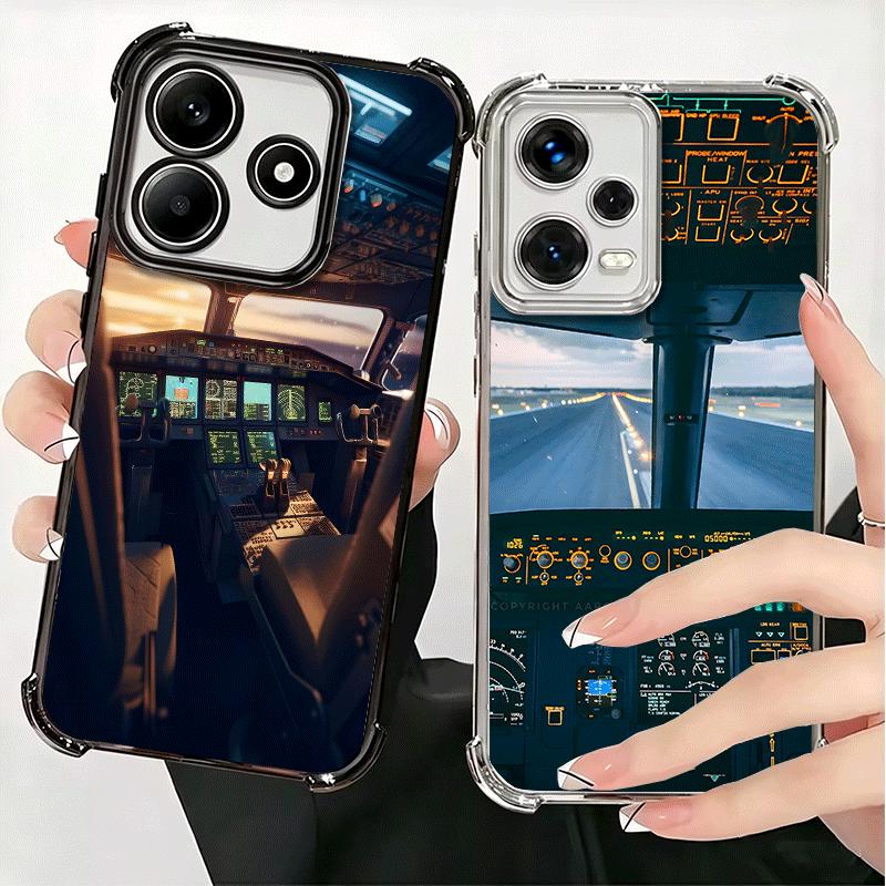 Aviation Aeroplane Pilot Cockpit Plating Phone Case For Xiaomi Redmi Note 14 15 Pro Plus 13 12 11 11S 11T 10 9S 9 5G Anti-Fall A