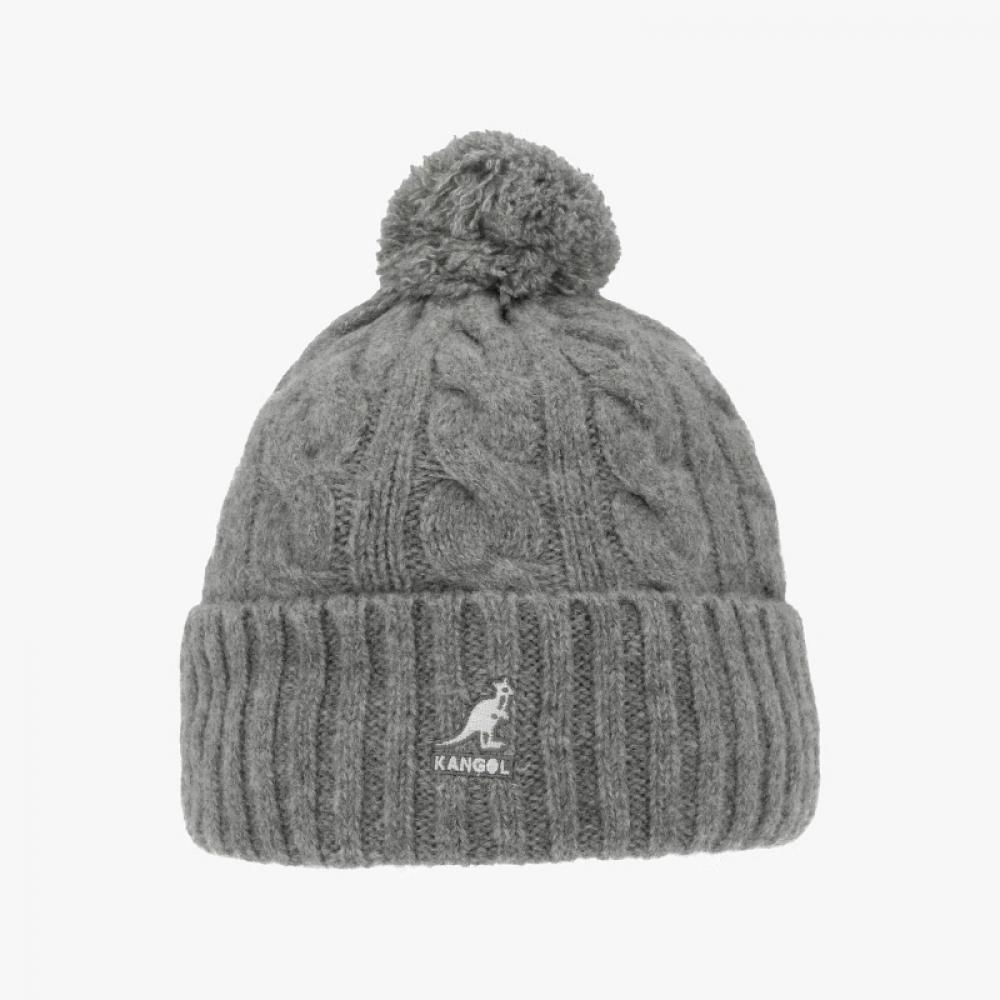 Kangol K4460sm Grey Cable Knit Pom Pom Beanie