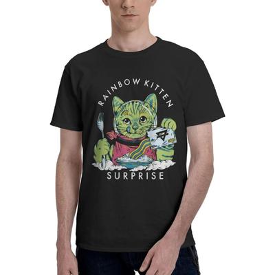 FIBOPEG Men's T Shirt Rainbow Kitten Surprise Cotton Tee Short Sleeve Crewneck Jersey T Shirt Undershirts