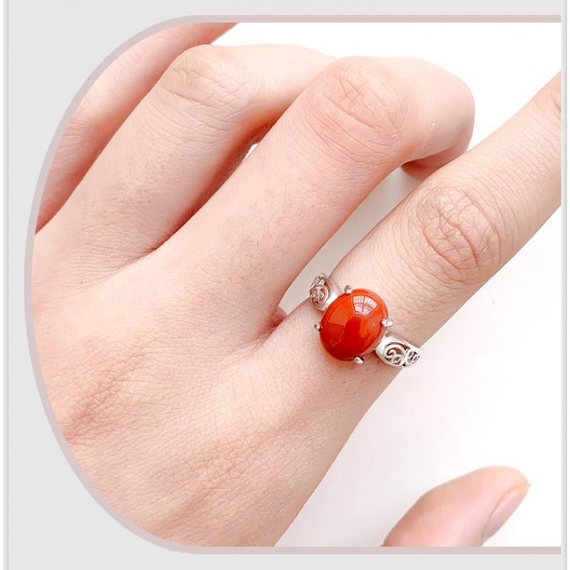 Adjustable Vintage Style Red Agate Ring Women Men Geometric Minimalist Boho Jewelry