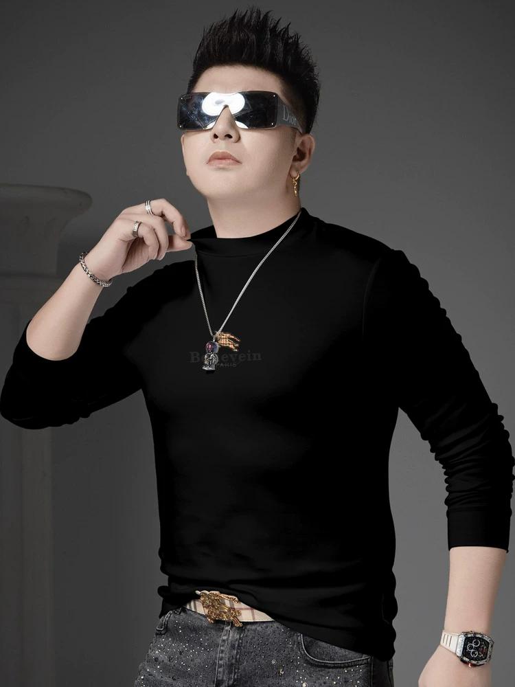 

European Goods 2025 Autumn New Fashion Brand Print Long sleeves Shirt Men s Half-high Collar Casual Top Inner wear Bottoming Shirt M белый