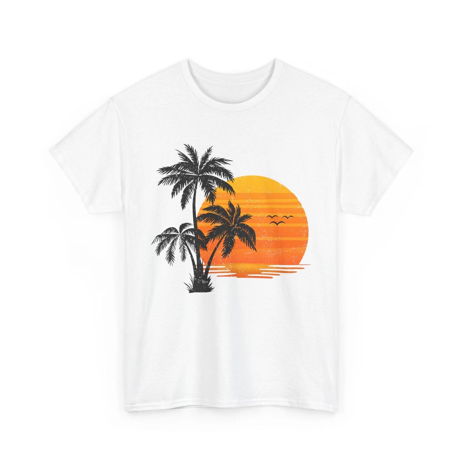 Palm Trees Sunset Shirt, Summer Vacation Beach Lovers T-shirt S