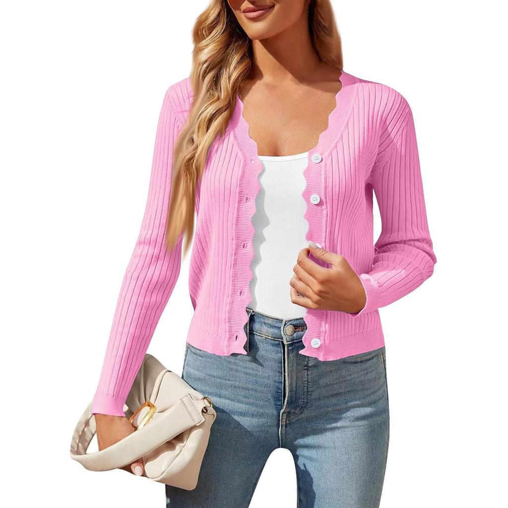 Cardigan da Donna alla Moda Scollo a V Manica Lunga Corto da Donna Maglione Cappotto Lavorato a Maglia