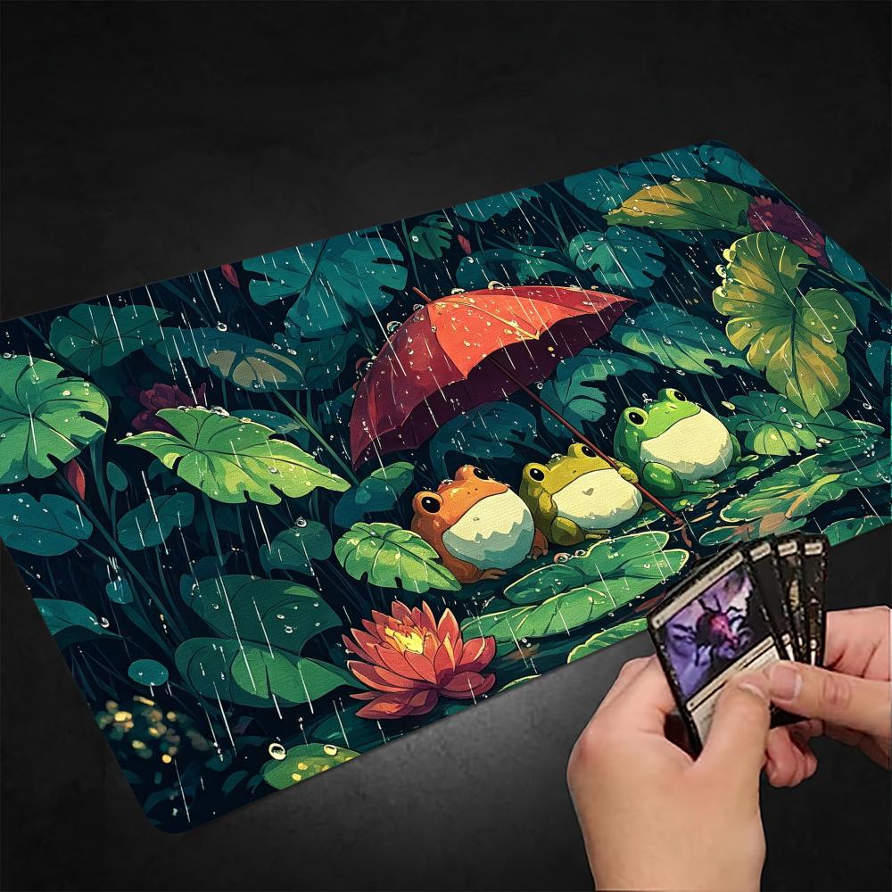 Lotus Leaf Cute Rain Frog Gaming Mouse Pad Playmat 24"X14" MTG TCG Office Desk Mat for Work Game PC Laptop Rug Carpet MousePad