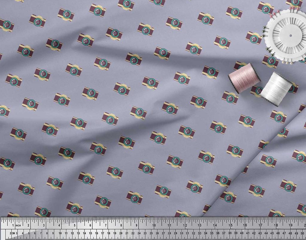 Soimoi Japan Crepe Satin Fabric Camera Shirting Fabric Prints By Metre 42 Inch