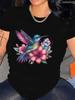 Womens Casual Short Sleeve Crew Neck TShirt Vibrant Hummingbird Summer Short Sleeved Harajuku Streetwear Tops Tees