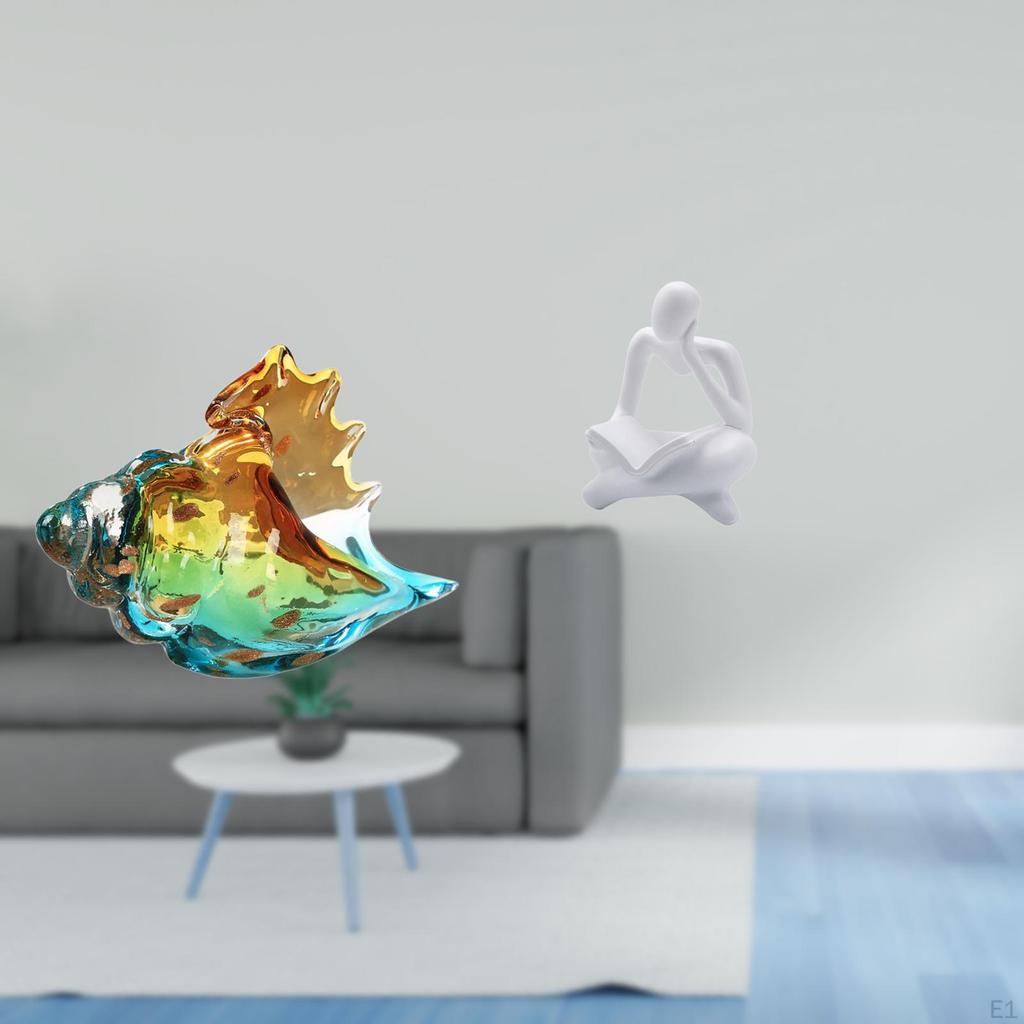 Glass Conch Figurine Sea Animal Art Decor Abstract Thinker Statue Ornament for Home Office Entryways