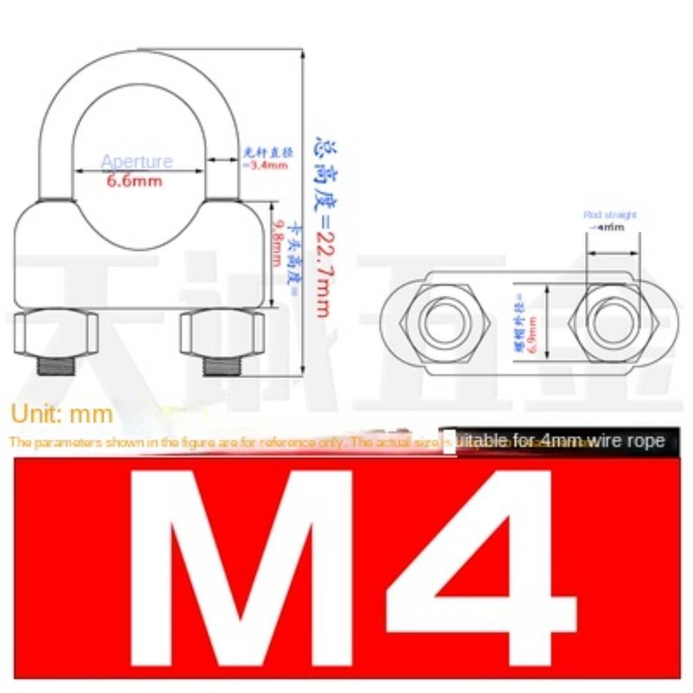 10 PCS Silver A2 Stainless Steel U-Bolt Type Wire Rope Clip M2 M3 M4 M5 M6 M8 M10 M12mm Clamp Bolt Household Hardware Working